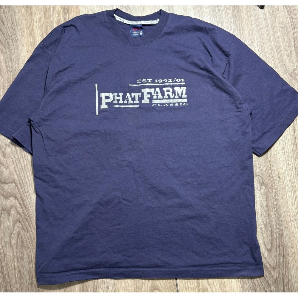 Phat Farm Classic Graphic T Shirt Navy Blue XXL‎ Made in USA Vintage Streetwear